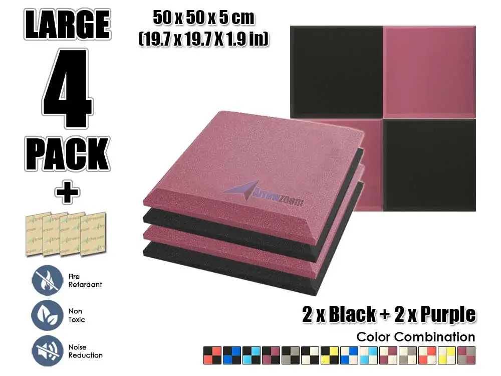 Black and Purple Arrowzoom 4 шт. 19," x 19,7" x 1," Цветная комбинация плоская коническая плитка студия Звукопоглощающая Панель акустическая обработка пены - Цвет: Black and Purple