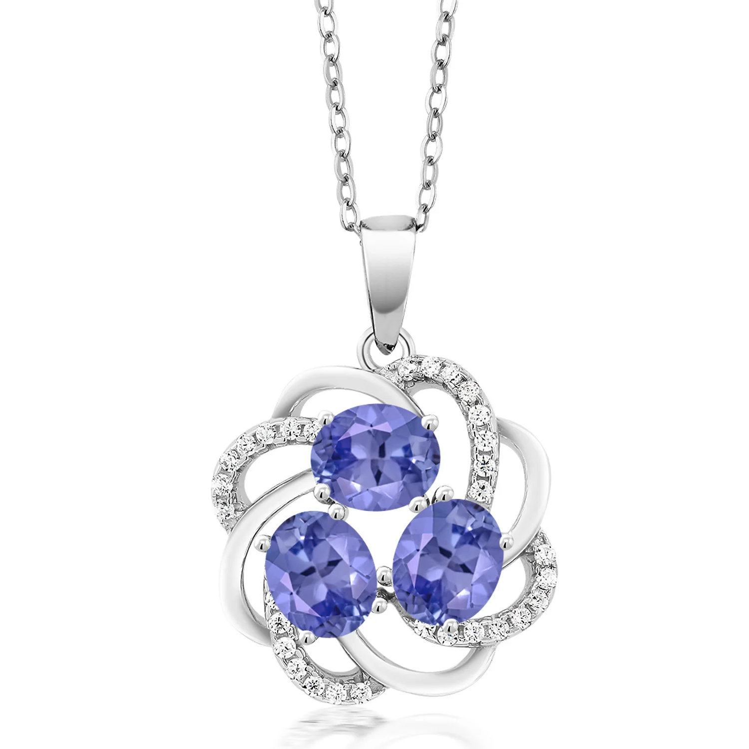 1,70 Ct Синий танзанит 925 пробы серебро 3-каменная винтовая подвеска