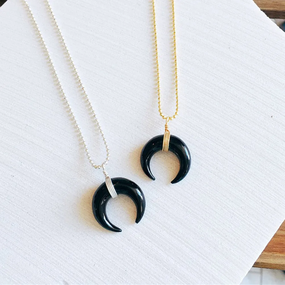 Lureme ретро женский ручной работы черный полумесяц фото (nl005777)|horn pendant necklace|pendant
