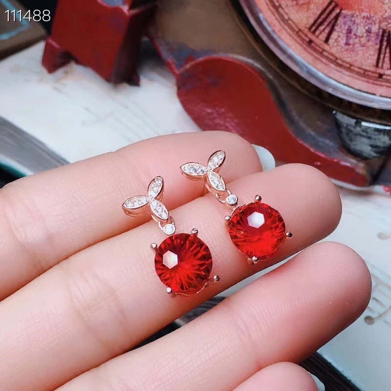 

KJJEAXCMY fine jewelry Supporting test of 925 pure silver inlaid natural Red Topaz female ear nail