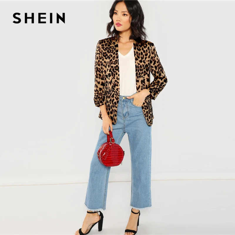 SHEIN Леопардовый Блейзер Женский Осенний Блейзер С Леопардовым Принтом Элегантная Повседневная Верхняя Одежда