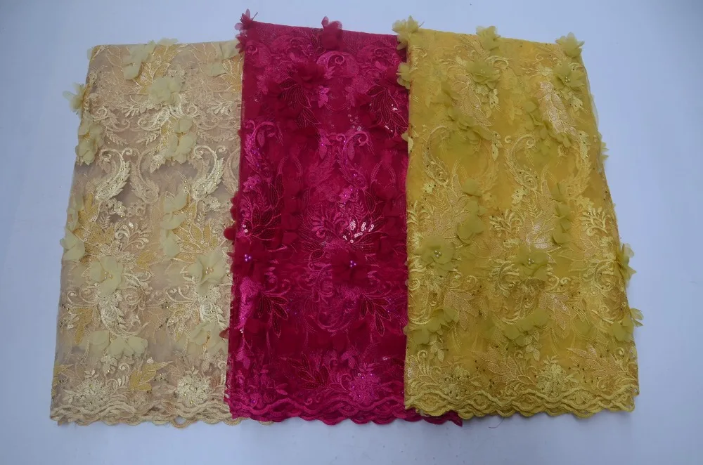 2018 embroidery french tulle lace fabric with 3D flower and beads african mesh high quality 5yard/lot LP30 | Дом и сад