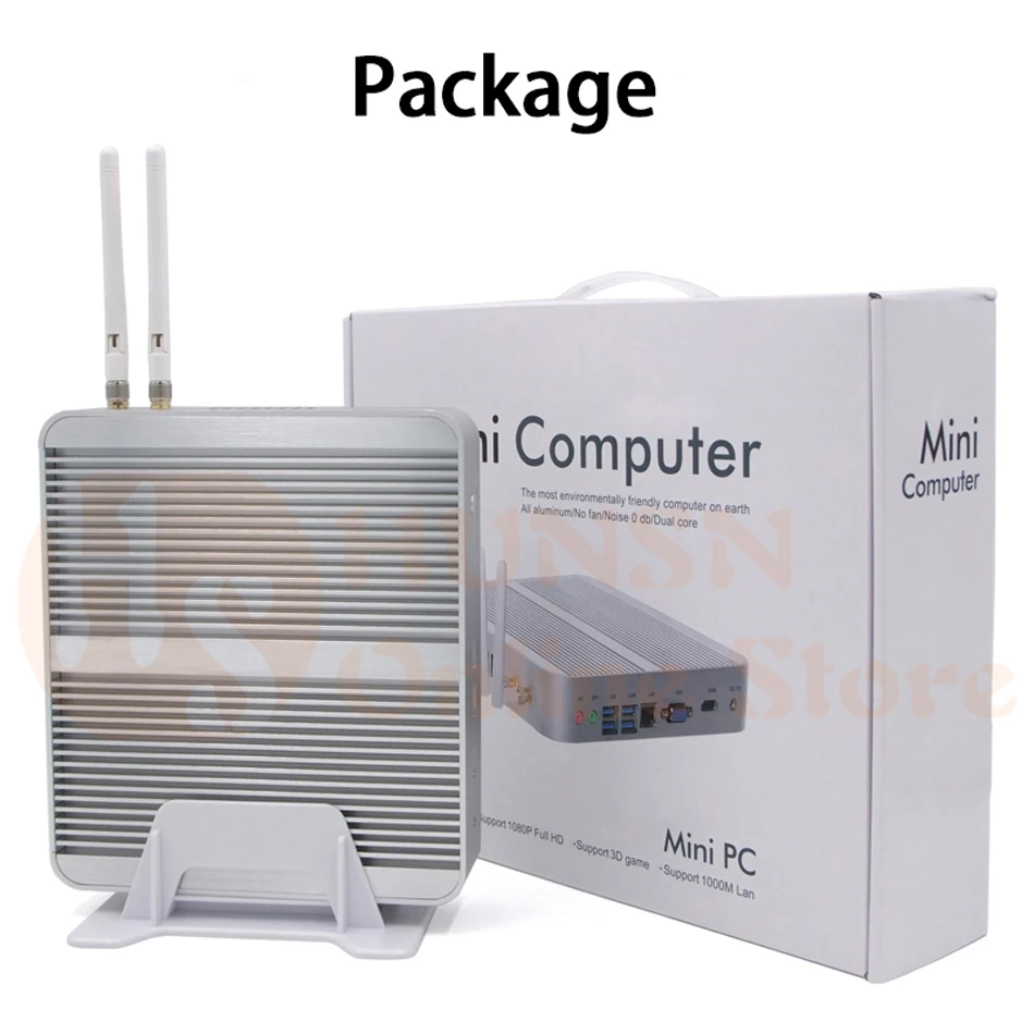 Безвентиляторный мини ПК, Intel Core I5 5200U, Windows 10/Ubuntu, серебристый, [HUNSN BM01L],(WiFi/1HD/1VGA/4USB3. 0/2USB2. 0/1LAN