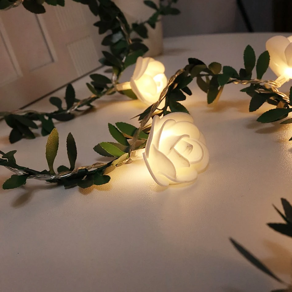 DIY Зеленый лист с цветком розы светильник 3 м 20 светодиодов, розы гирлянды вечерние украшения, детская комната ночной Светильник домашний декор