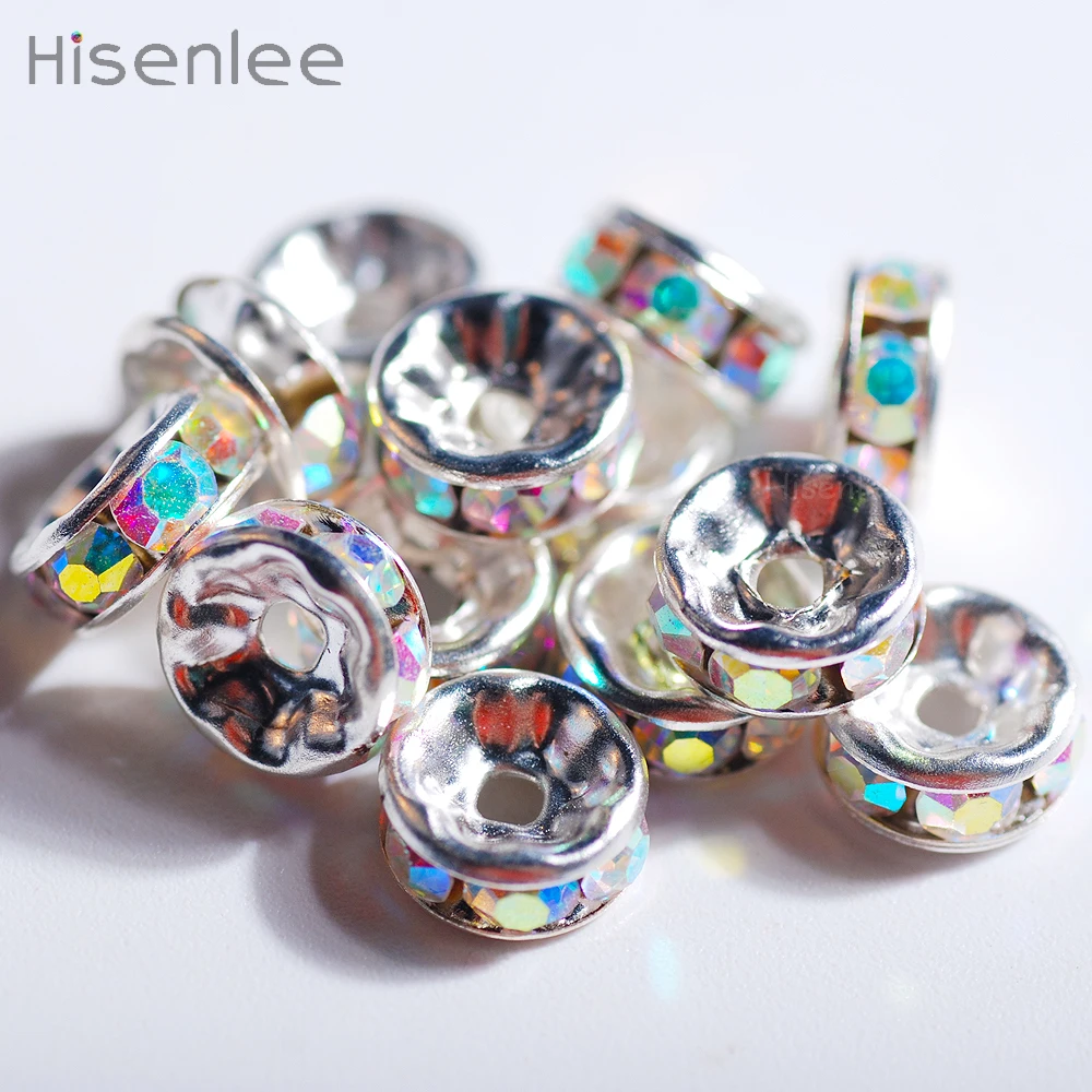Hisenlee 100 шт. 8 мм DIY цинковый сплав AB цветные круглые стеклянные хрустальные