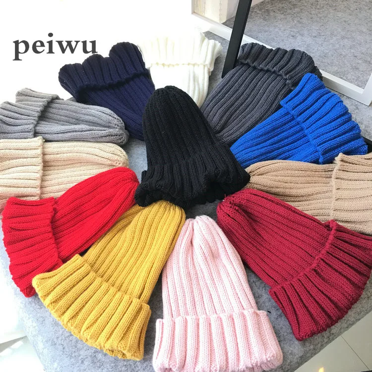 

PEIWU 12 Colors Solid Women Winter Beanie Knitted Cap Hip Hop Winter Hat Warm Hat Bonnet Femme Autumn Hat Feminino