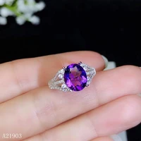 kjjeaxcmy boutique jewelry 925 sterling silver inlaid natural amethyst gemstone female ring got engaged marry party birthday