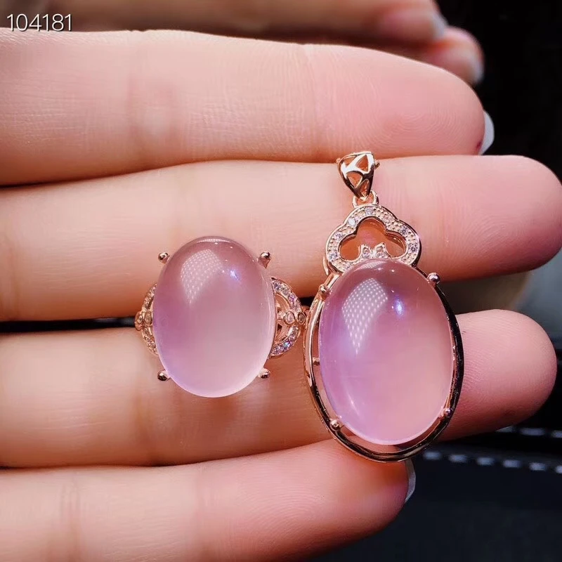 

KJJEAXCMY boutique jewels 925 sterling silver inlaid natural powder crystal hibiscus stone gemstone female luxury ring necklace
