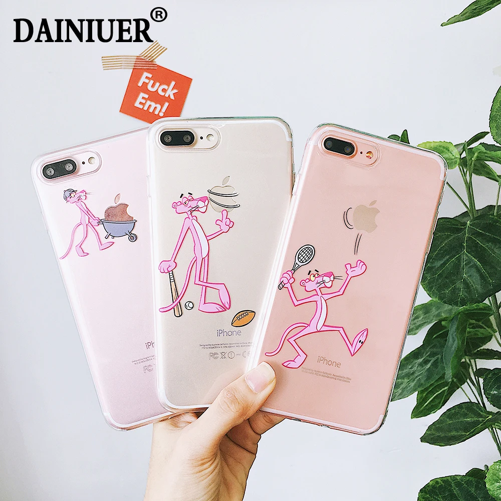 DAINIUER Clear Silicon Ultra Thin For iPhone X 8 Plus 7 Case 6 6S Pink Panther Soft TPU Cover Transparent |