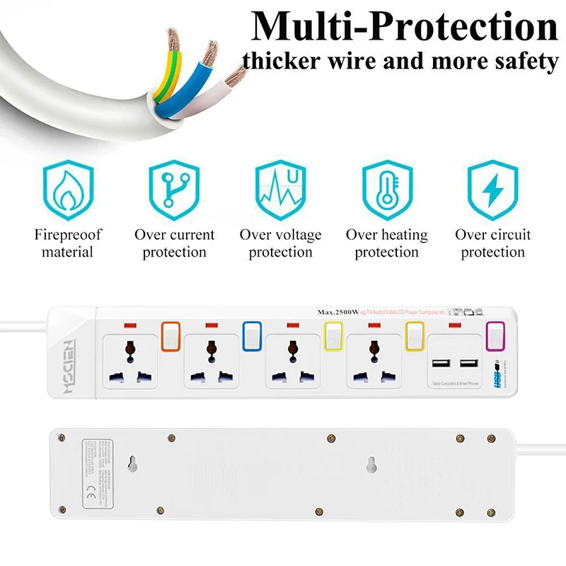 Удлинитель с USB 4 универсальных разъема 2 usb порта для зарядки 1 8 м (включая розетки)