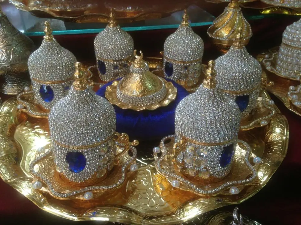 6 человек кофейный набор с кристаллами и красно-сине-фиолетово-зеленый фарфор