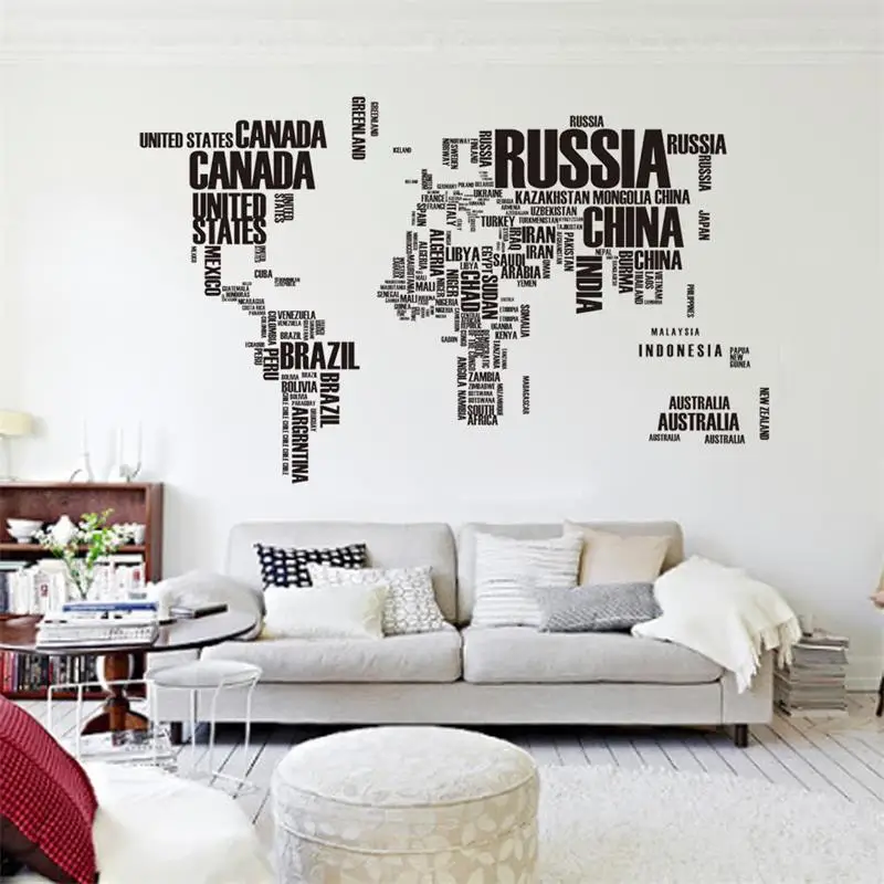 2PCS 190*116 cm Large World Map Office Wall Sticker Letters Art Mural Bedroom Home Decoration Decals | Дом и сад