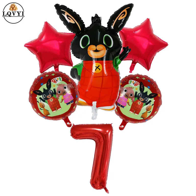 6 шт./лот, фольгированные шары Bing Bunny, воздушный шар с мультяшным Кроликом, размер 30 дюймов, для детей 1, 2, 3, 4, 5 лет, для дня рождения, аксессуары, игрушки - Цвет: Светло-желтый