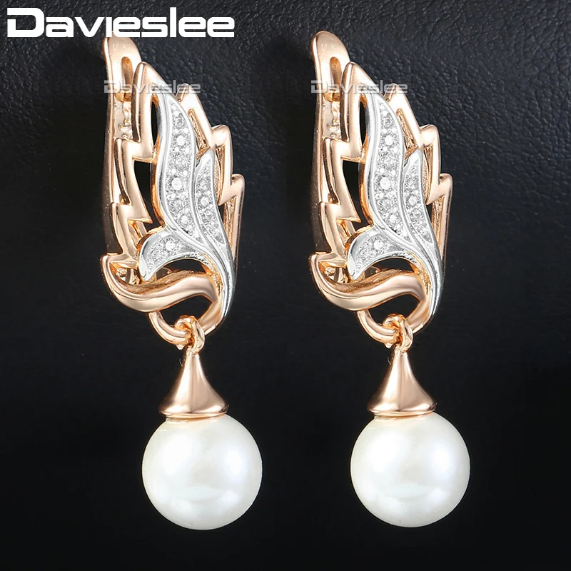 Серьги подвески Davieslee с жемчугом и листьями для женщин украшенные прозрачным