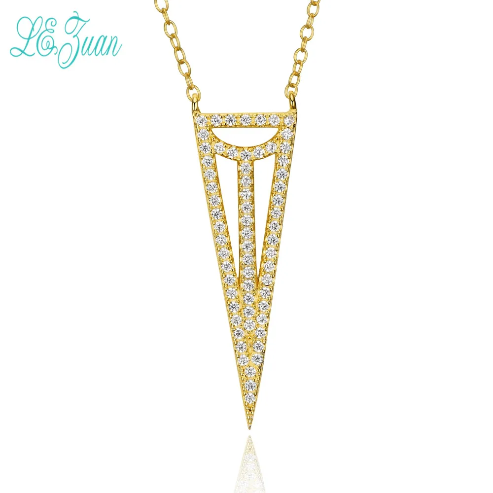 

l&zuan S925 Sterling Silver Fine Jewelry Pendant Necklace For Women Three-Dimensional Triangle Cubic Zirconia Collana Donna