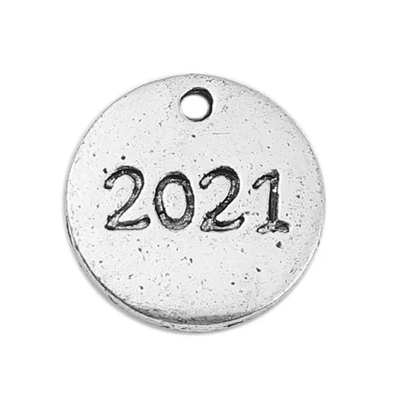 2021 Doreen Bo цинковый сплав Подвески Круглые античное серебро номер сообщение "" "Подвески 12 мм(4/8") Диаметр, 50 шт - Metal color: 2021