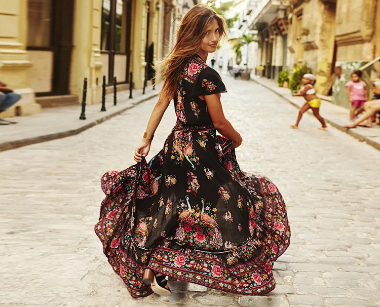 Лето Boho платье Etehnic Sexy печати Ретро Винтаж с бахромой пляжное в богемном стиле