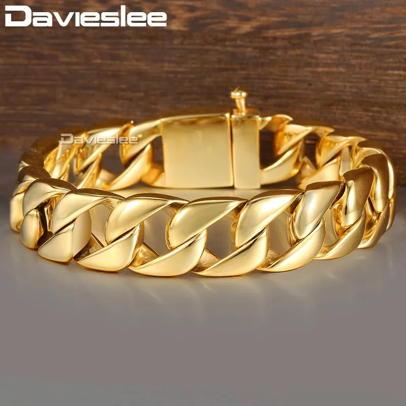 Мужской браслет из нержавеющей стали Davieslee 15 мм 316L для мужчин золотой серебристый