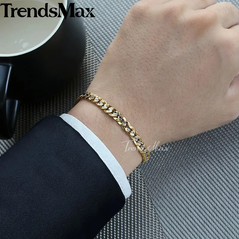 Trendsmax 6 мм 20 см мужской браслет заполненный золотом кубинская цепочка для мужчин