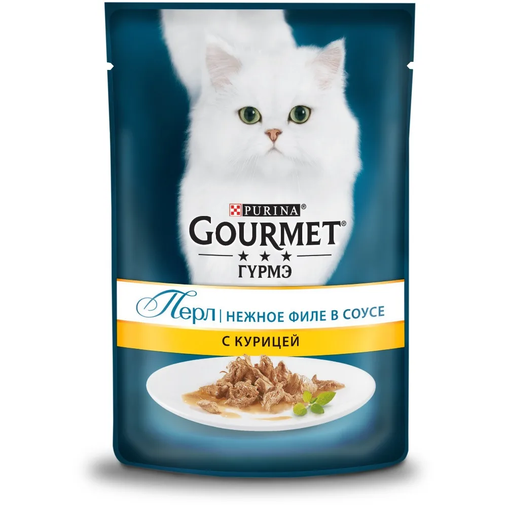 Набор влажный корм Gourmet Perle Мини-филе для кошек с курицей Пауч 85 г x 24 шт. | Дом и сад
