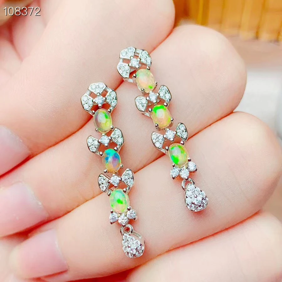 Женские серьги из серебра 925 пробы с натуральным опалом|Серьги-гвоздики| |