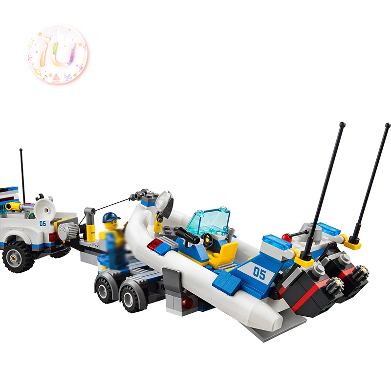 Legoings городской полицейский патрульный автомобиль и лодка строительные блоки
