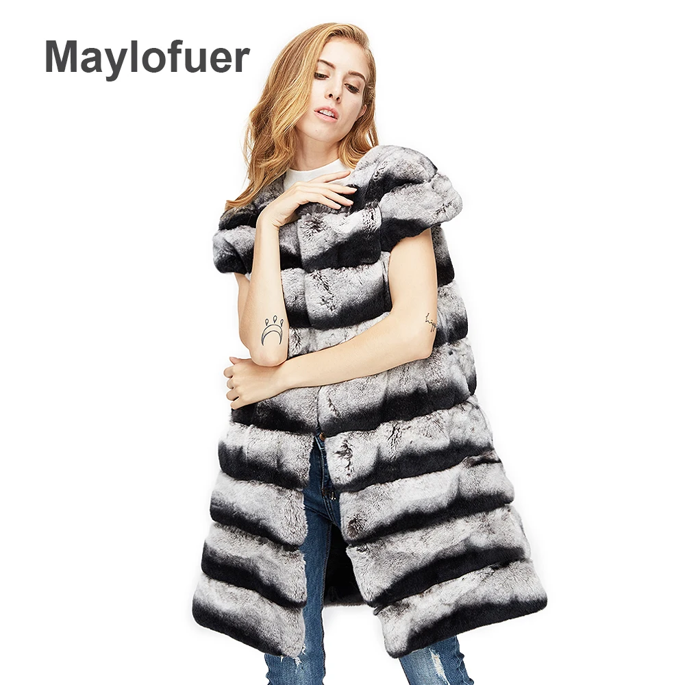 

Maylofuer Real rex rabbit fur lady vest chinchila rabbit fur waistcoat women warm natural fur long design plus size girl gilet