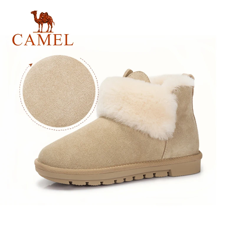 CAMEL/стильные зимние сапоги женские меховые женская обувь на плоской подошве