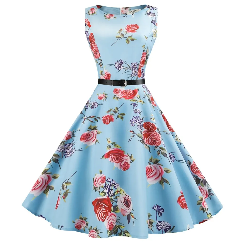 Ретро Hepburn Стиль Новое Женское платье соответствующим образом Круглый вырез без