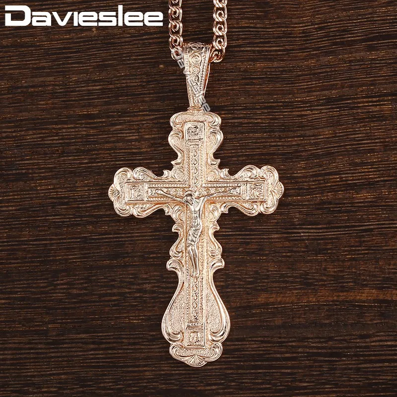 Davieslee ожерелье с подвеской для женщин 585 розовое золото модное женское ожерелье с цепочкой крест