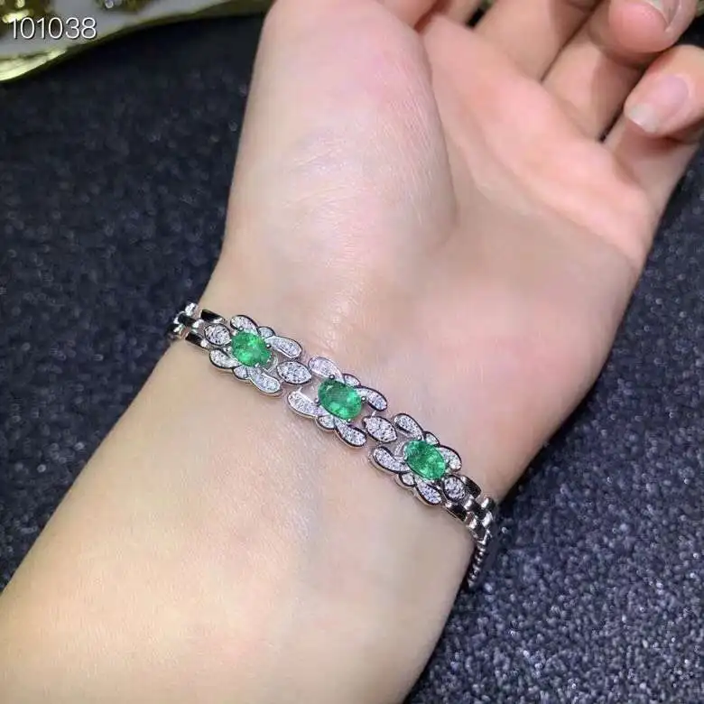 

KJJEAXCMY boutique jewelry 925 Silver-inlaid Natural Emerald Luxury Bracelet Support Detection vbnm