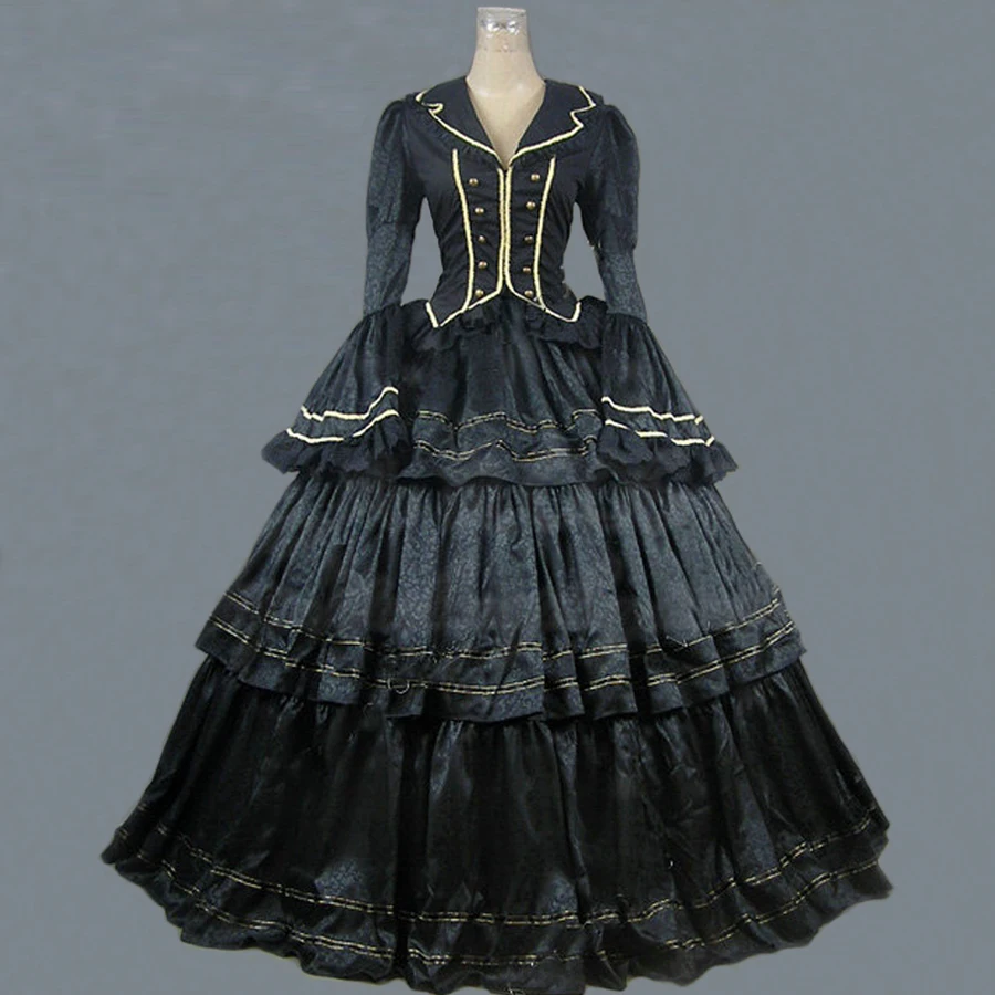 New Women's Retro Two-Piece Lolita Dress Long Jacquard Lace Ruffle Victorian Dress Gothic Halloween Costume Party Bandage Dress