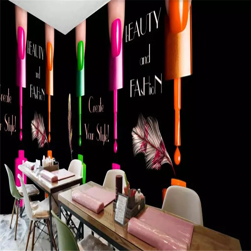 Black nail polish shop background wall professional production mural wholesale wallpaper poster photo | Обустройство дома