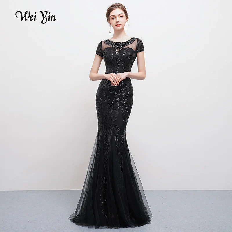 Weiyin Русалка с коротким рукавом шикарная напольная длина недорогие вечерние