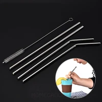 1 set stainless steel straws 9inch long reusable metal drinking straw for cold beverage mugs straight and bent with brush