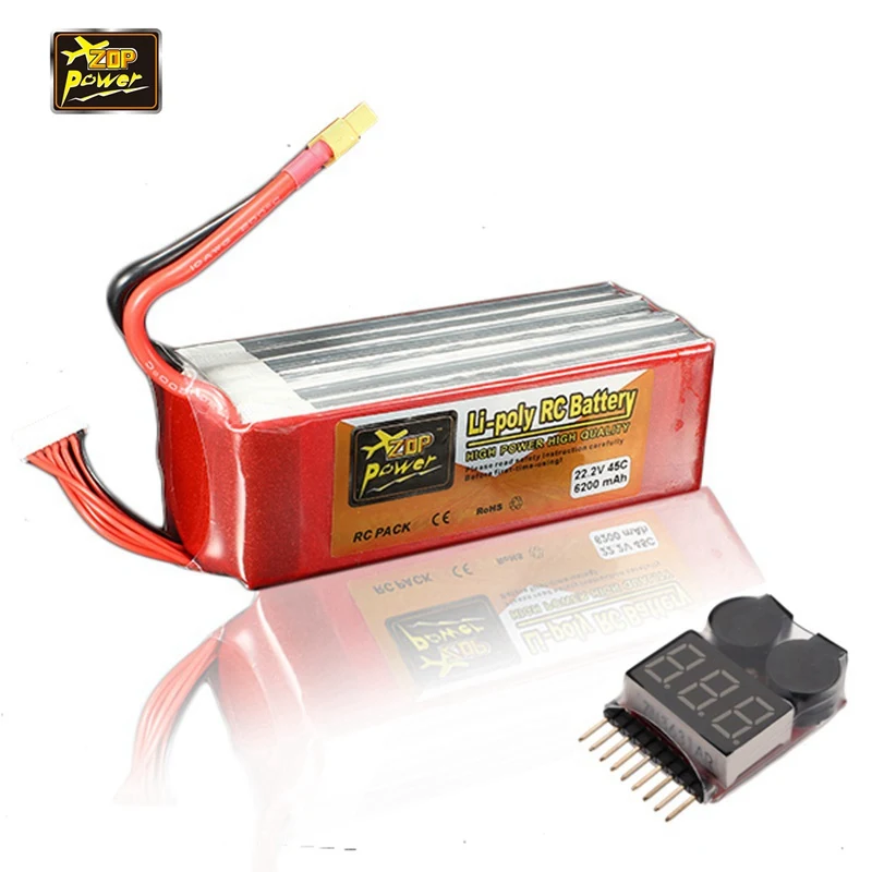 Новейшая перезаряжаемая Lipo батарея ZOP power 22 2 V 6200mAh 6S 45C XT60 вилка с батарейным