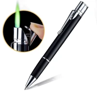 creative unique metal lighter oil gas ballpoint pen lighter reusable straight green flame cigarette lighter men gadget