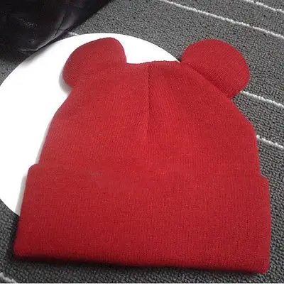 Новинка, милая теплая шапка Skullies, шапка для женщин, дьявол, рога, мышь, уши, милая вязаная шапка, Лыжная шерстяная шапка - Цвет: Красный