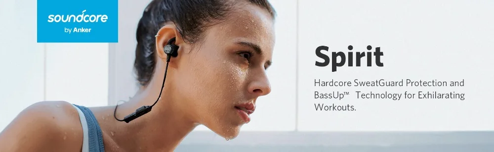Anker Bluetooth наушники Soundcore Spirit с беспроводной Bluetooth 5,0 8h батарея IPX7 SweatGuard Tech и микрофоном