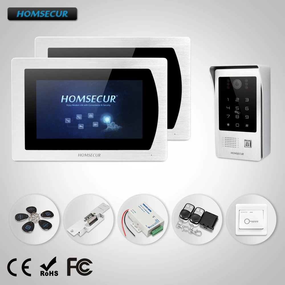 HOMSECUR 7 &quotПроводной Видео и Аудио Домашний Интерком Электрический Замок Удар в