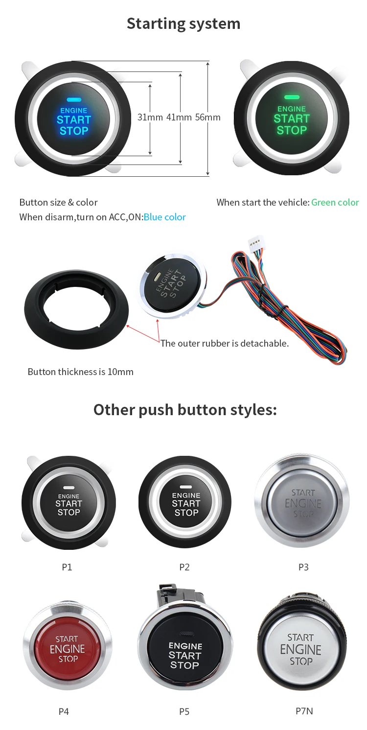 Easyguard компания Smart key keyless go car аварийная система удаленного запуска двигателя Кнопка запуска touch ввода пароля DC12V вибрац