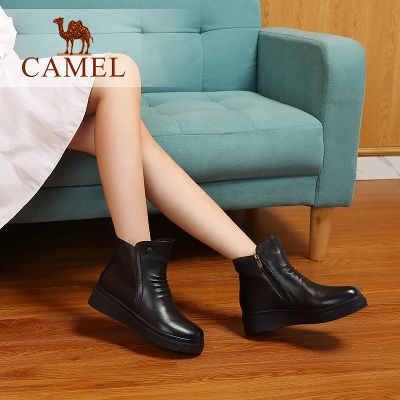CAMEL Women Fashion Ankle Short Boots Genuine Leather Plush Casual For Ladies Med Platform Soft Booiest Girl | Обувь