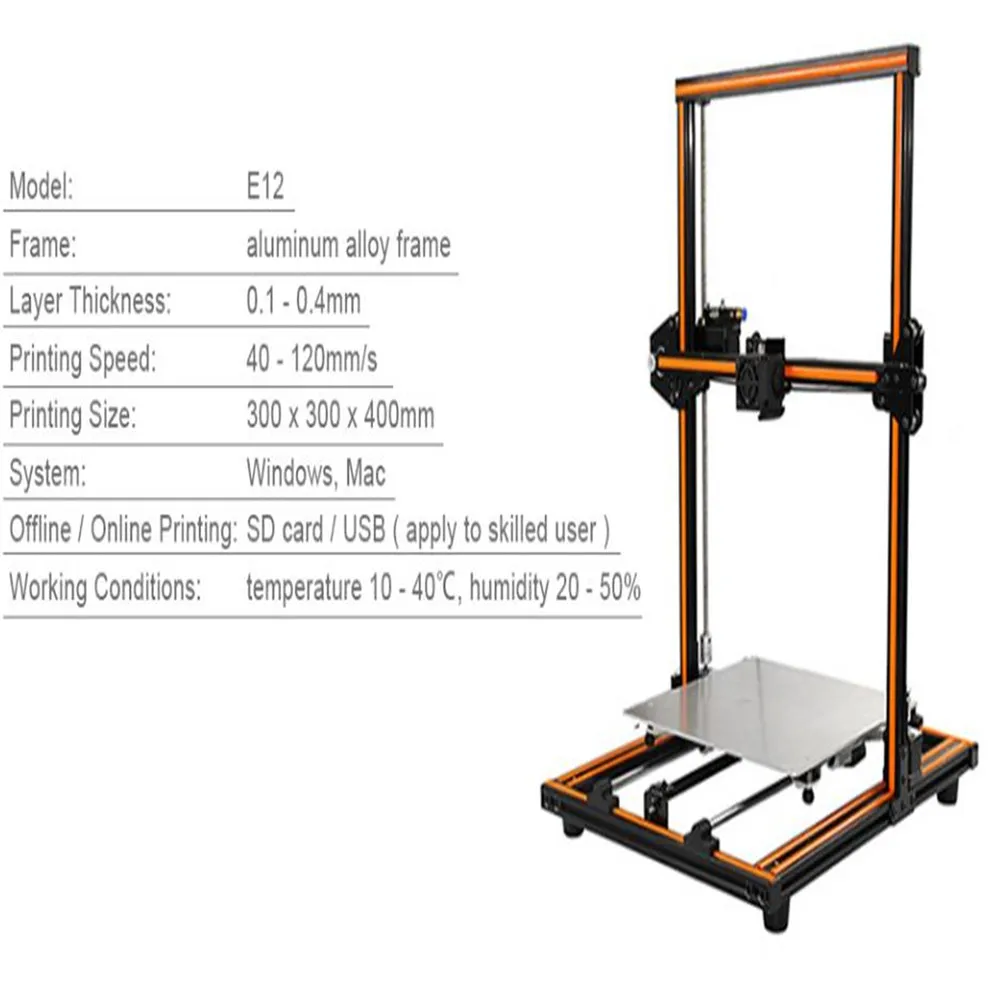 Оригинальный Anet E12 3D принтеры PK JGAURORA A5 300*300*400 рамка из алюминиевого сплава легкая
