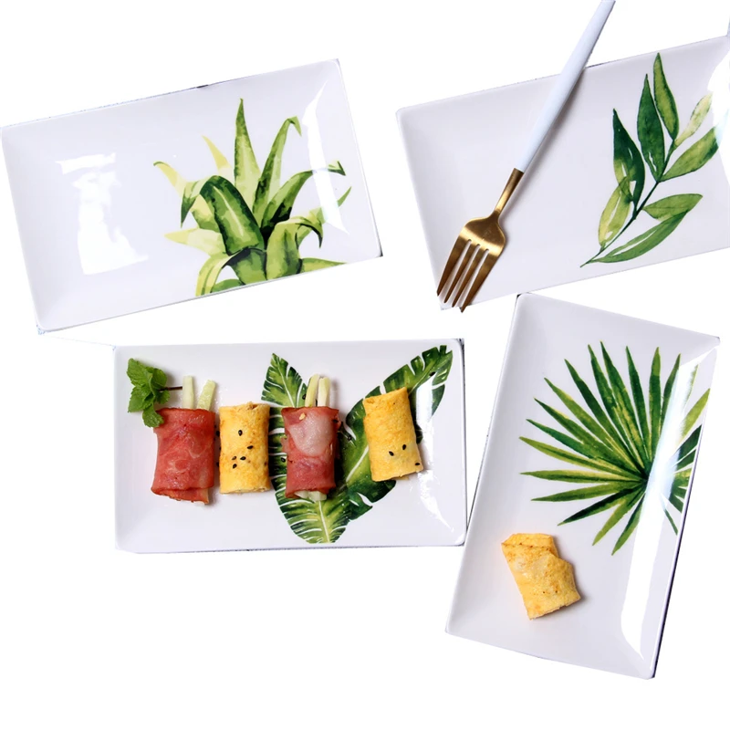 Прямоугольная керамическая тарелка 8 дюймов зеленые растения обеденные блюда