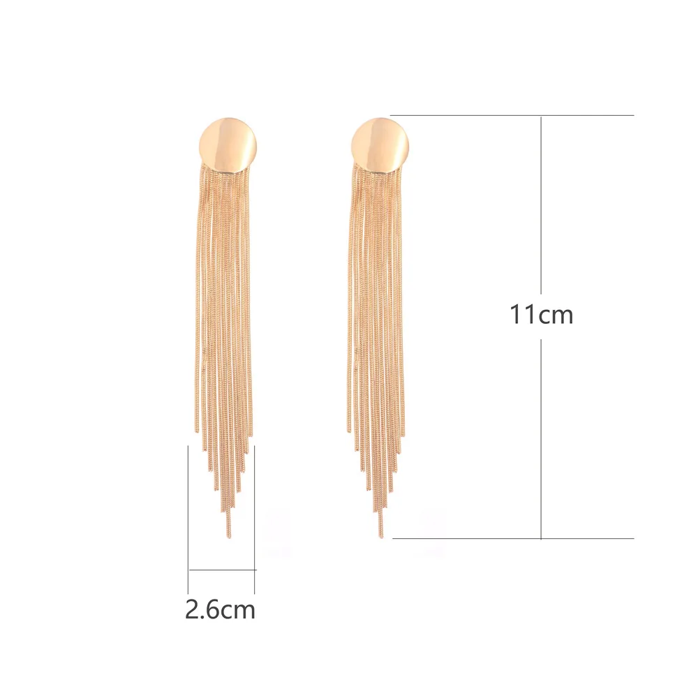 

lureme Fashion Simple Jewelry Gold/Silver/Black Alloy Round with Long Tassel Dangle Earrings for Women Girls (er005276)