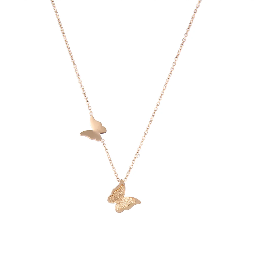 

Lureme Women's Rose Gold Stainless Steel Double Matte Butterfly Necklace Pendant (nl005575)