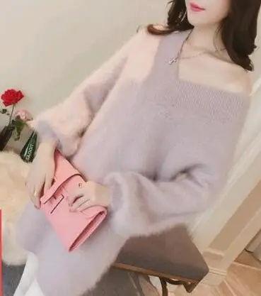Pink Luxury clothes Sweaters fashion women korean style Dress knitting for womens warm sweaters Shaggy coat Knitted pullover B3963 - Color: Pink