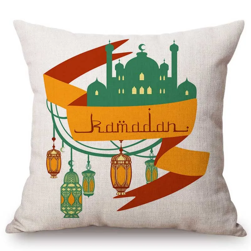 Islamic Cartoon Ramadan Muslim Lantern Mosque Art Home Decoration Throw Pillow Case Cotton Linen Islam Festival Cushion Cover | Дом и сад