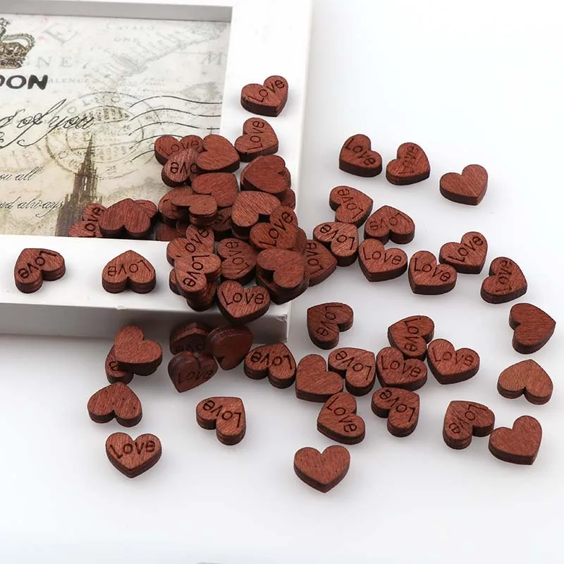 100 шт. сделай сам в форме сердца любовь Винтаж кнопки деревянные чипы ремесла
