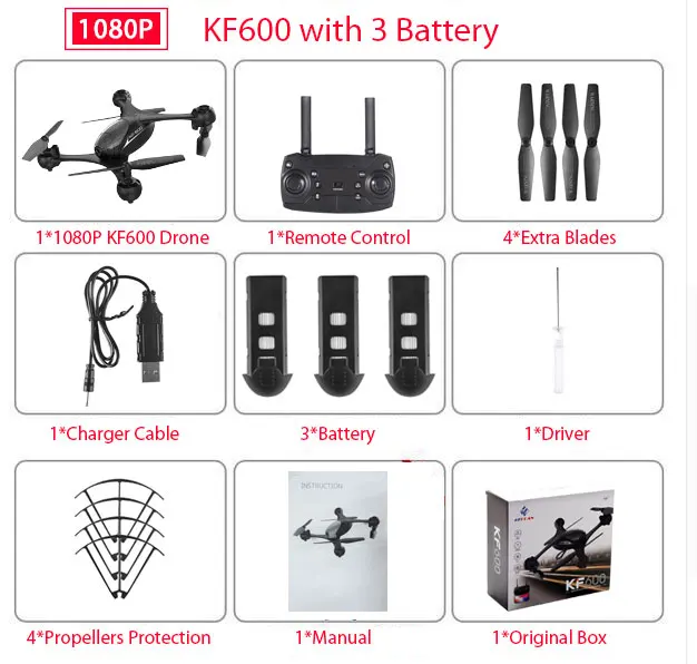1080P KF600 3B KF600 Дрон 720 P/1080 P/4 K Wi-Fi FPV двойная камера Оптическое позиционирование потока управление жестами удержание высоты Квадрокоптер Vs SG106 PM9 - Цвет: 1080P KF600 3B
